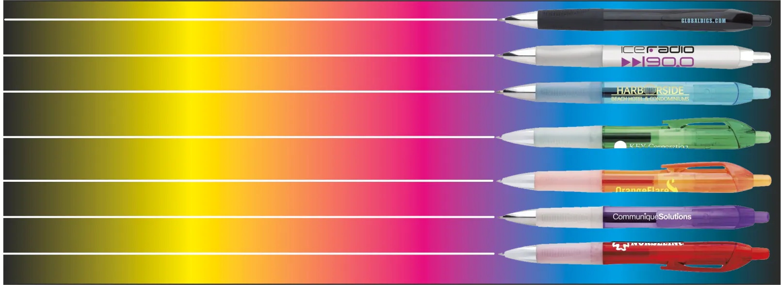 Multiple pens drawing a straight line