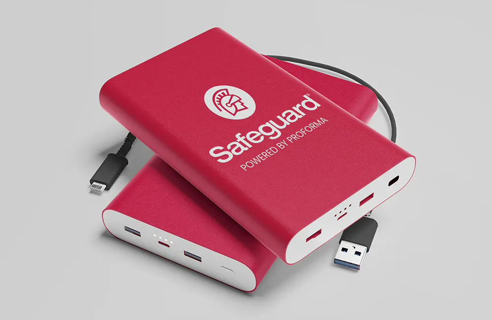 red safeguard branded powerbanks