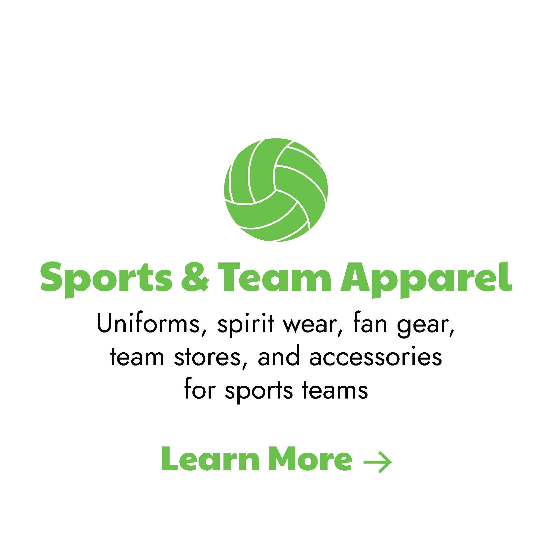 Card that describes sports and team apparel services