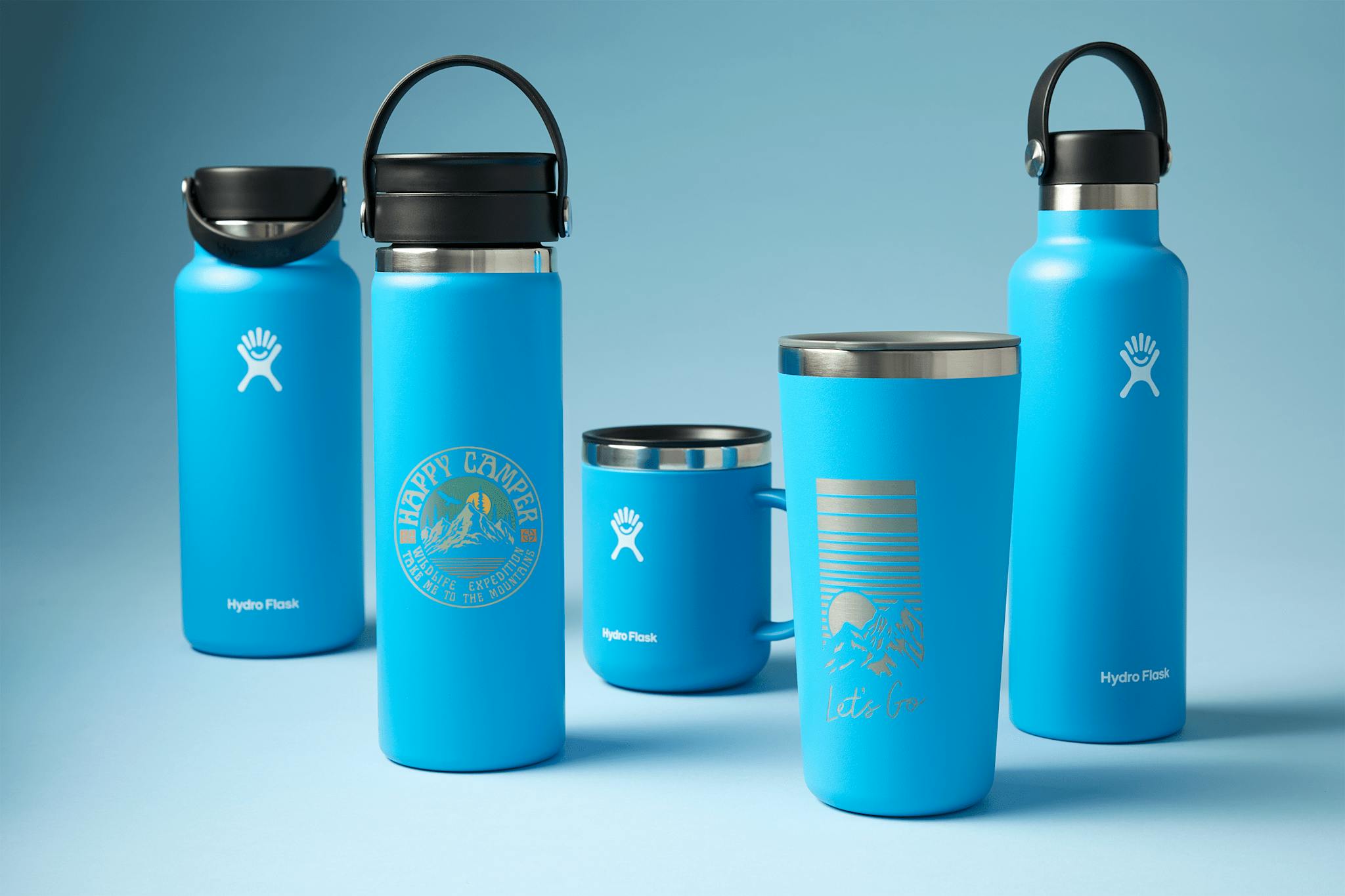 group of Hydro Flask drinkware