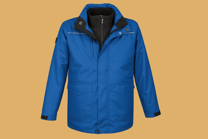 Blue jacket with a yellow background