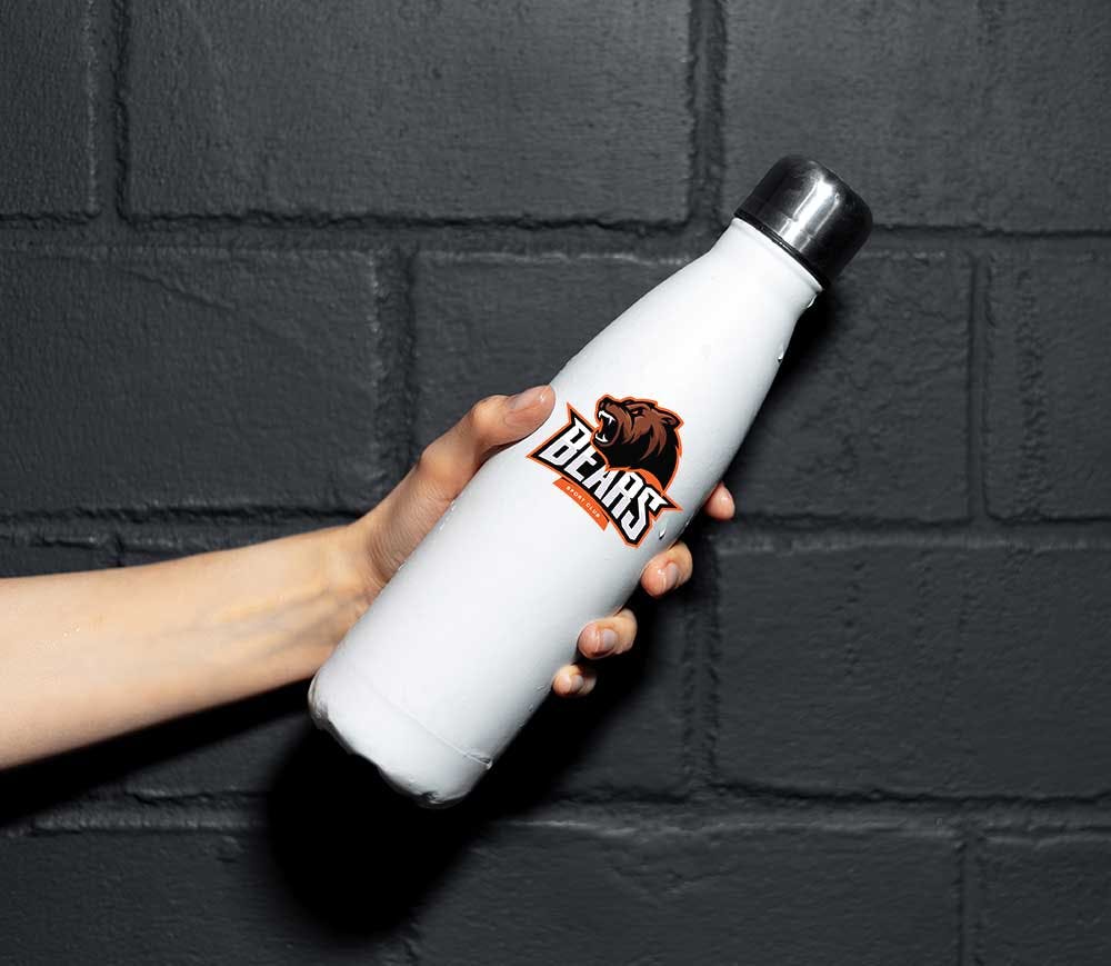 white water bottle with school logo